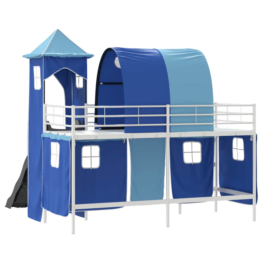 Loftbed voor Kids Wit en Blauw 90 x 190 cm Metaal