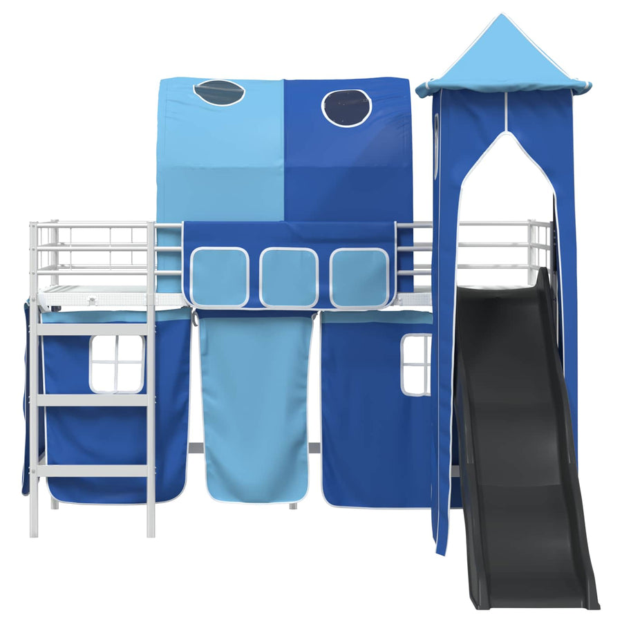 Loftbed voor Kids Wit en Blauw 90 x 190 cm Metaal