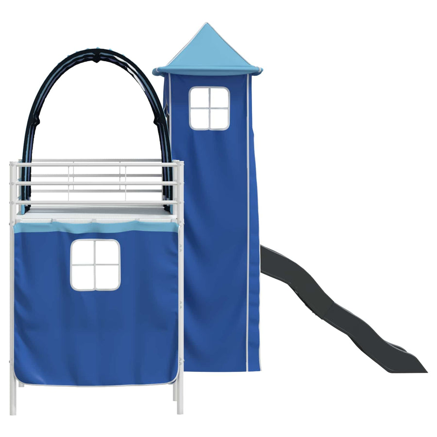 Loftbed voor Kids Wit en Blauw 90 x 190 cm Metaal