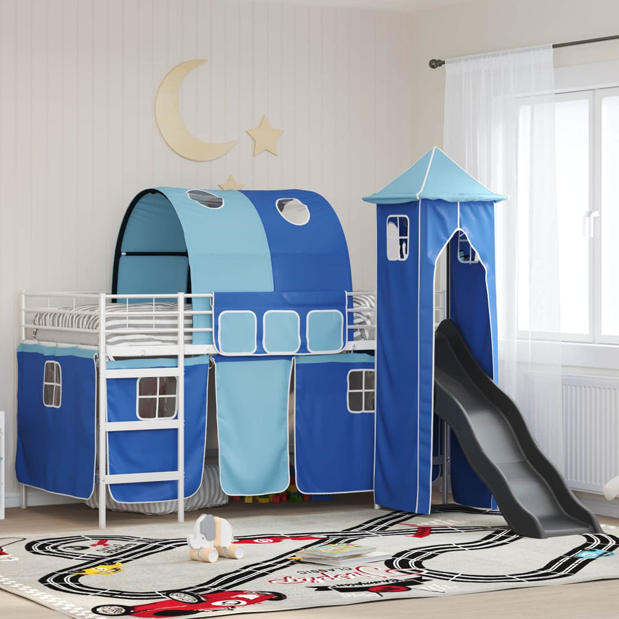 Loftbed voor Kids Wit en Blauw 90 x 200 cm Metaal