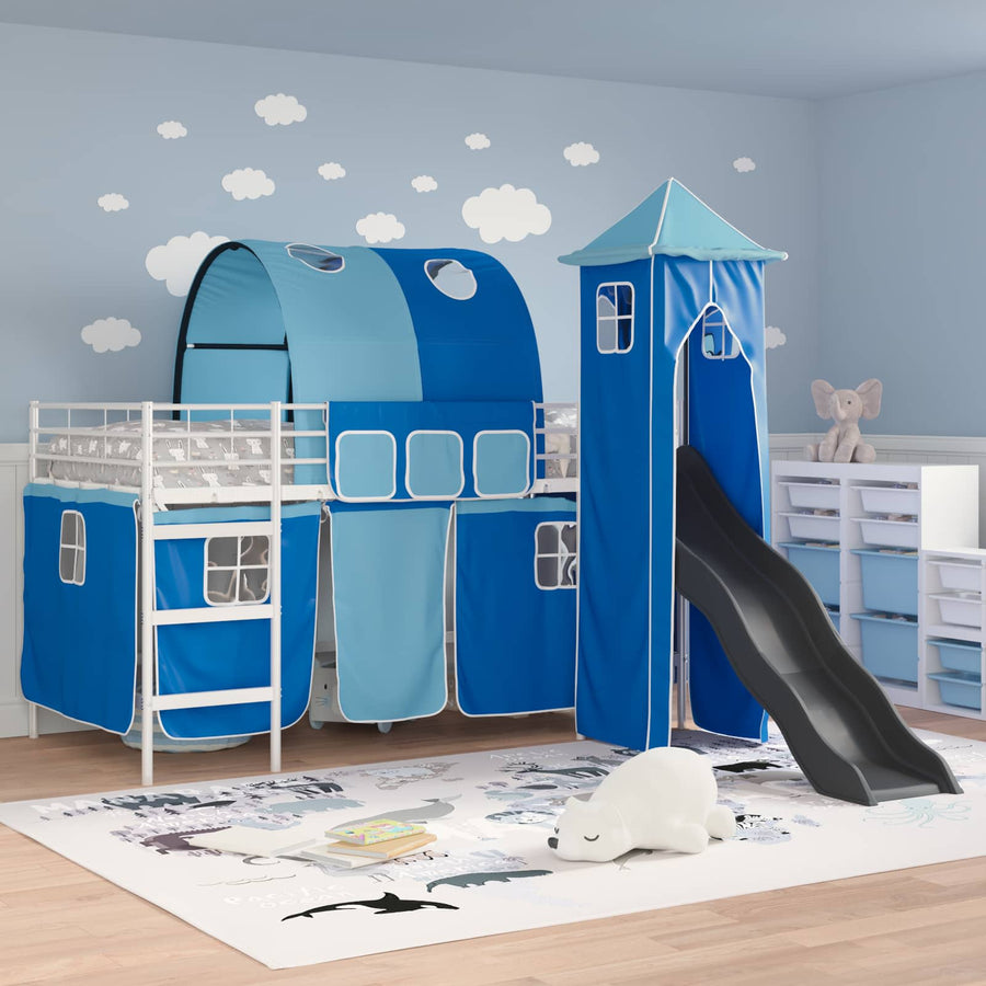 Loftbed voor Kids Wit en Blauw 90 x 200 cm Metaal