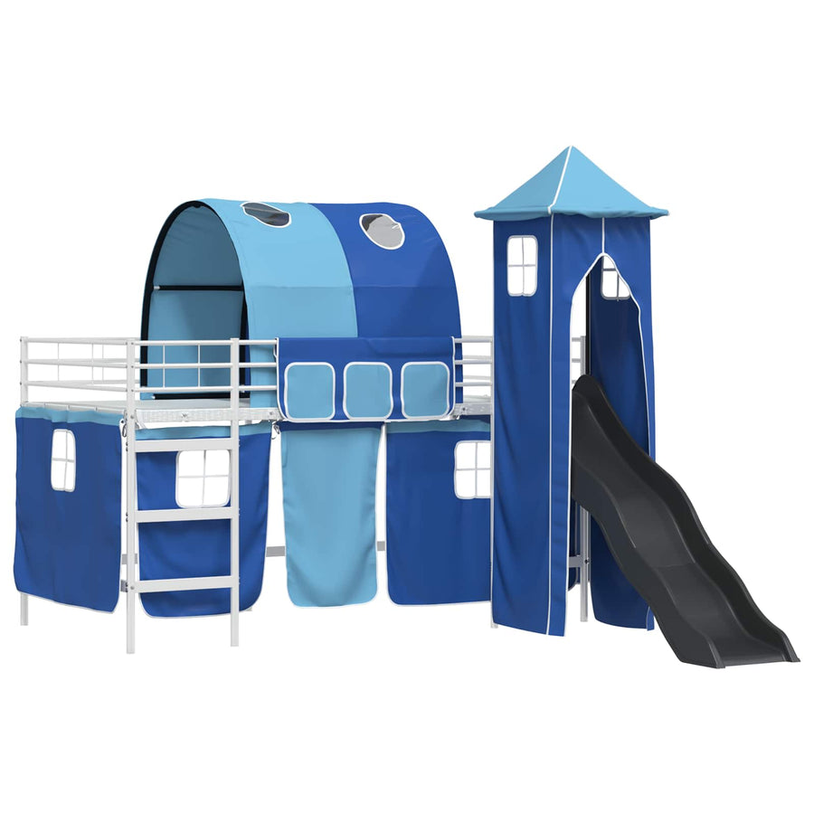 Loftbed voor Kids Wit en Blauw 90 x 200 cm Metaal
