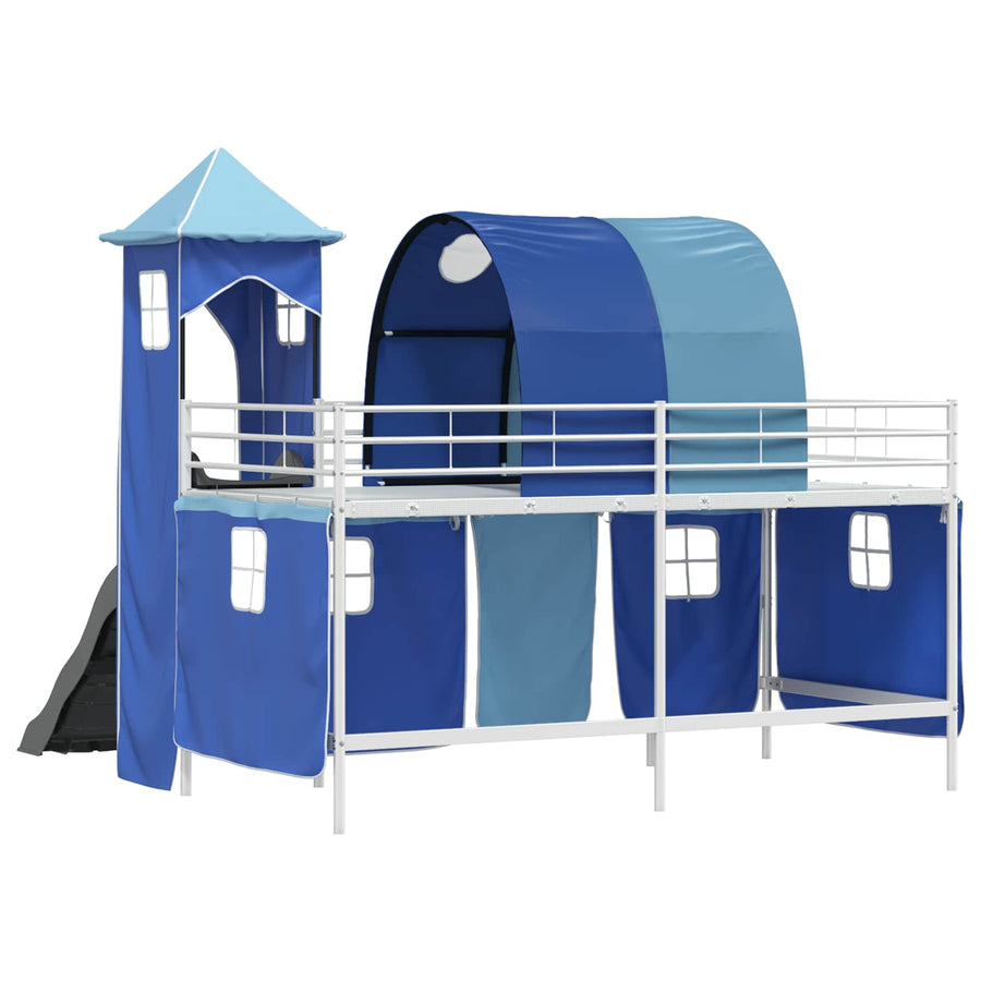 Loftbed voor Kids Wit en Blauw 90 x 200 cm Metaal
