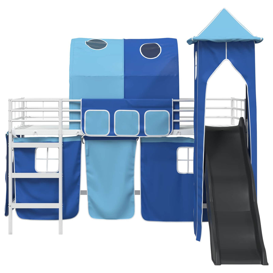 Loftbed voor Kids Wit en Blauw 90 x 200 cm Metaal