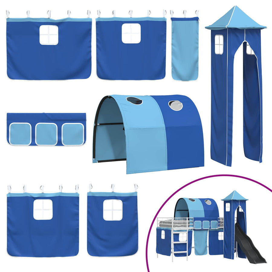 Loftbed voor Kids Wit en Blauw 90 x 200 cm Metaal