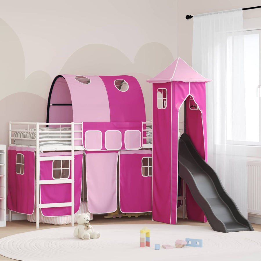Loftbed voor Kids Wit en Roze 90 x 190 cm Metaal