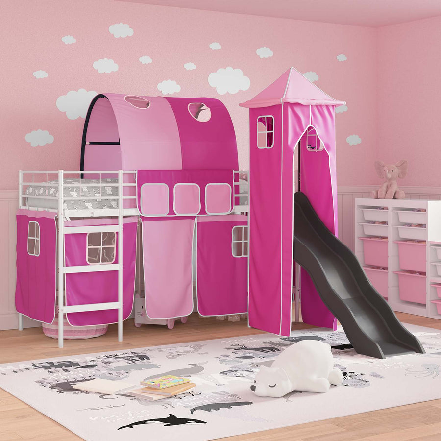 Loftbed voor Kids Wit en Roze 90 x 190 cm Metaal