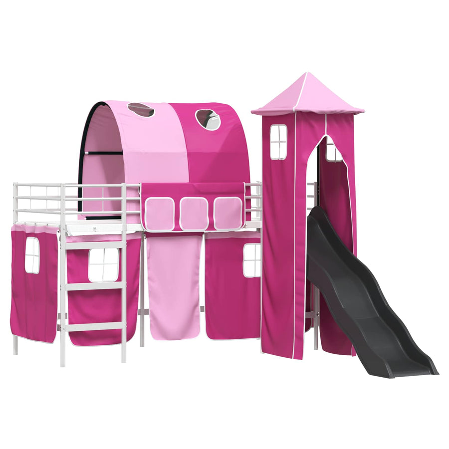 Loftbed voor Kids Wit en Roze 90 x 190 cm Metaal