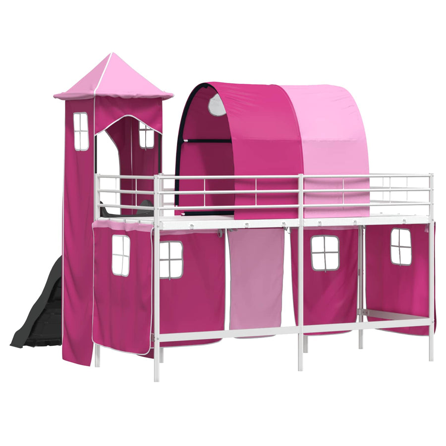 Loftbed voor Kids Wit en Roze 90 x 190 cm Metaal