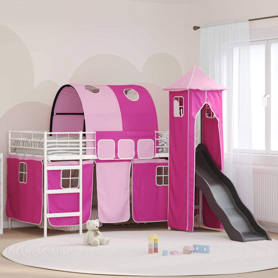 Loftbed voor Kids Wit en Roze 99,5 x 200 cm Metaal