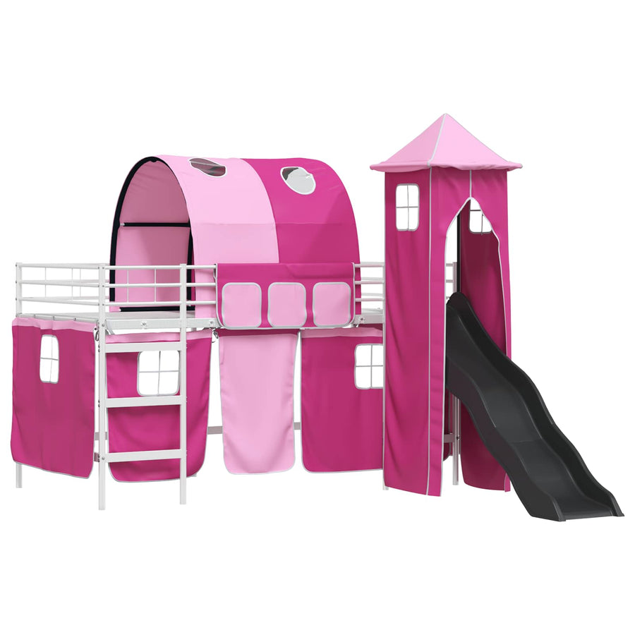 Loftbed voor Kids Wit en Roze 99,5 x 200 cm Metaal
