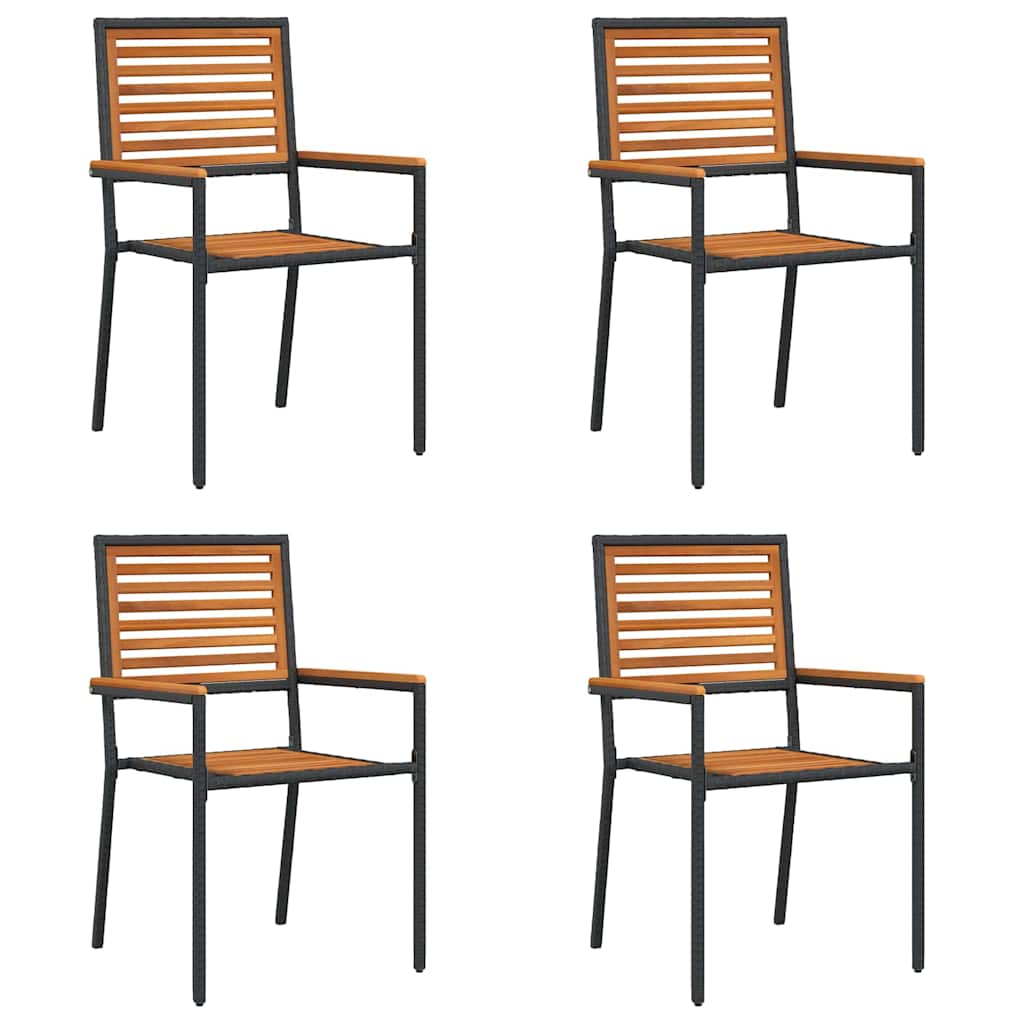 Tuinstoelen 4 pcs Crème, Bruin PE riet, Massief acaciahout
