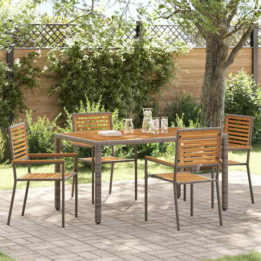 Tuinstoelen 4 pcs Grijs, Bruin PE riet, Massief acaciahout