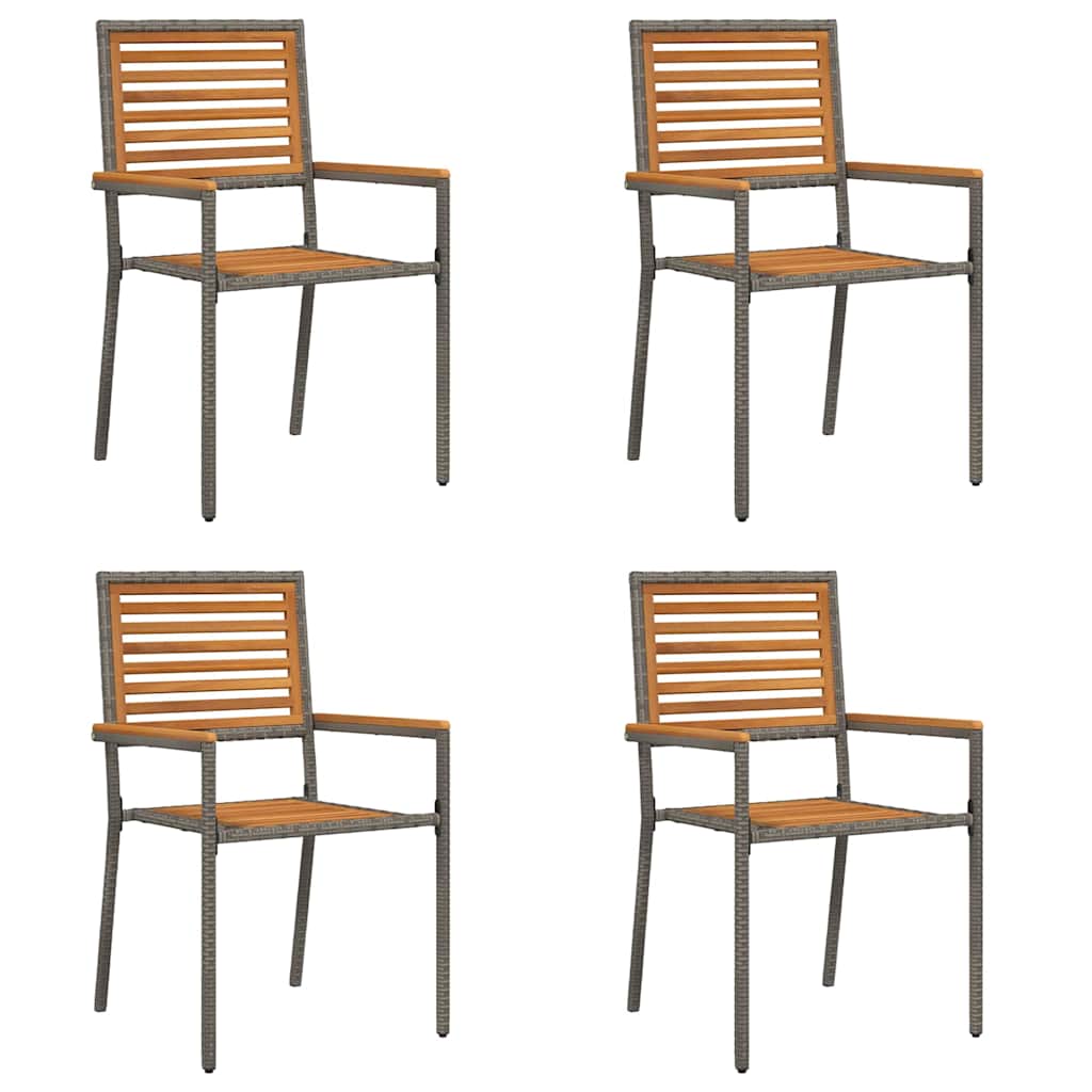 Tuinstoelen 4 pcs Grijs, Bruin PE riet, Massief acaciahout