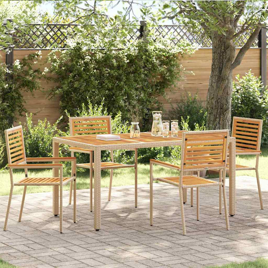 Tuinstoelen 4 pcs Crème, Bruin PE riet, Massief acaciahout