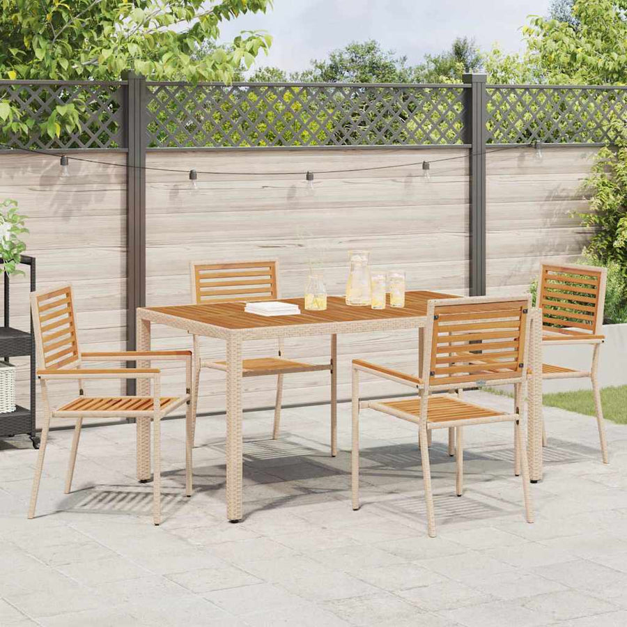 Tuinstoelen 4 pcs Crème, Bruin PE riet, Massief acaciahout