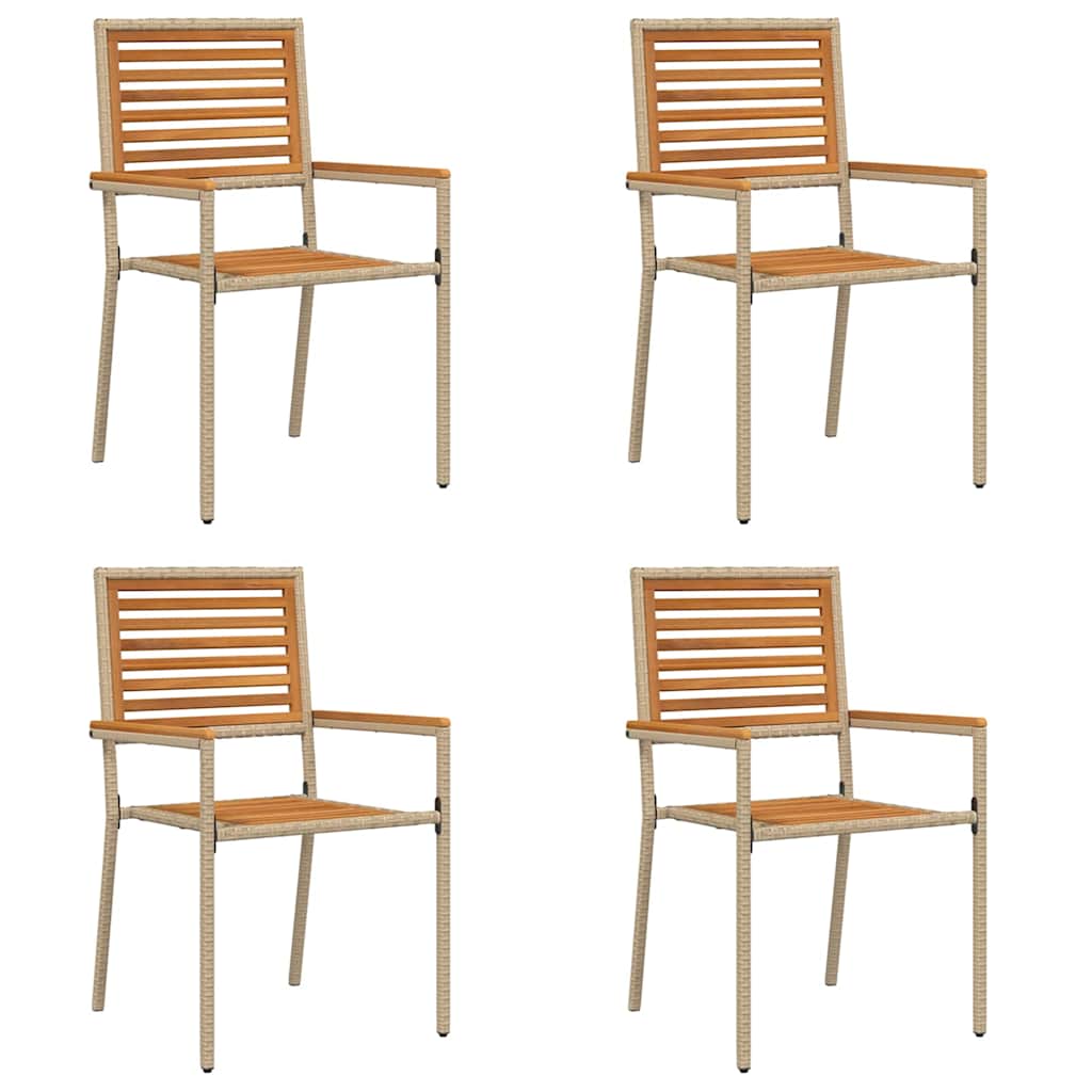 Tuinstoelen 4 pcs Crème, Bruin PE riet, Massief acaciahout