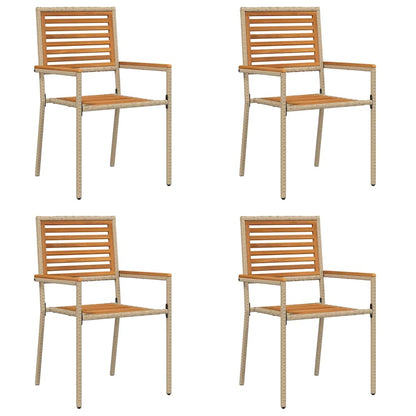 Tuinstoelen 4 pcs Crème, Bruin PE riet, Massief acaciahout