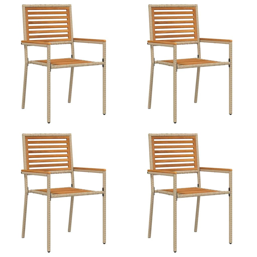 Tuinstoelen 4 pcs Crème, Bruin PE riet, Massief acaciahout