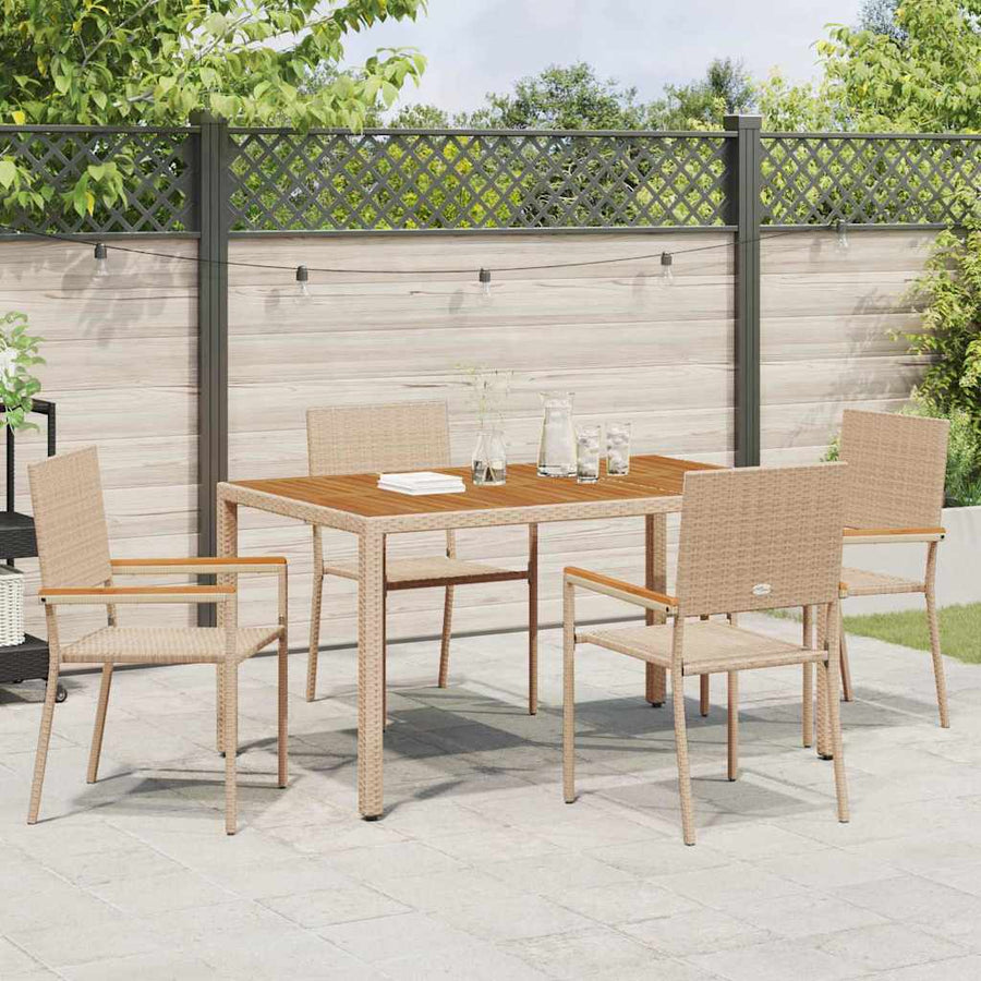 Tuinstoelen 4 pcs Crème, Bruin PE riet, Massief acaciahout
