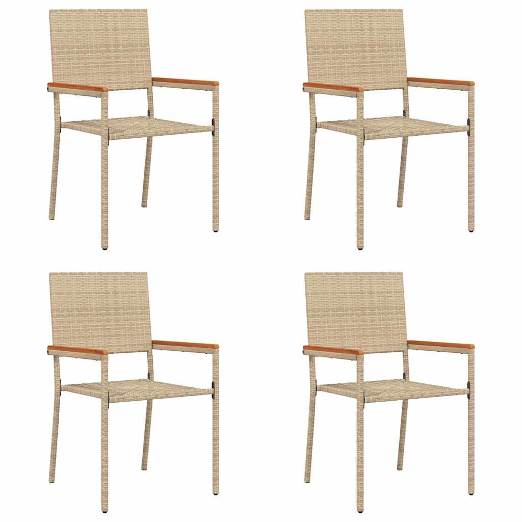 Tuinstoelen 4 pcs Crème, Bruin PE riet, Massief acaciahout