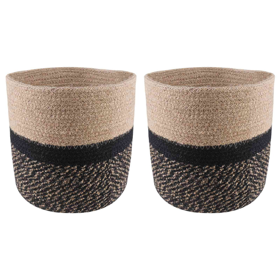 Plantenpot Set 2 pcs Naturel en Zwart Ø 21 x 21 cm