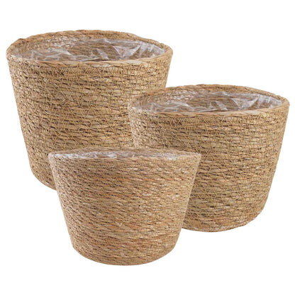 Zeegras Plantenmanden 3 pcs Naturel Ø26 x 19 cm 100% Zeegras