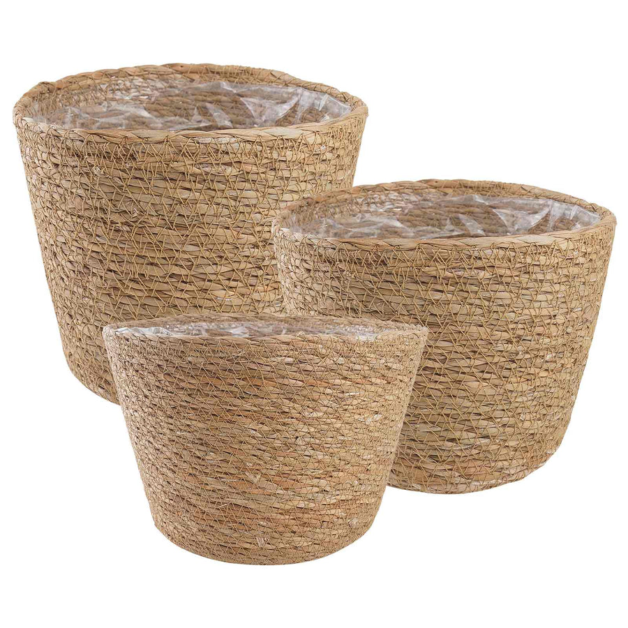 Zeegras Plantenmanden 3 pcs Naturel Ø26 x 19 cm 100% Zeegras