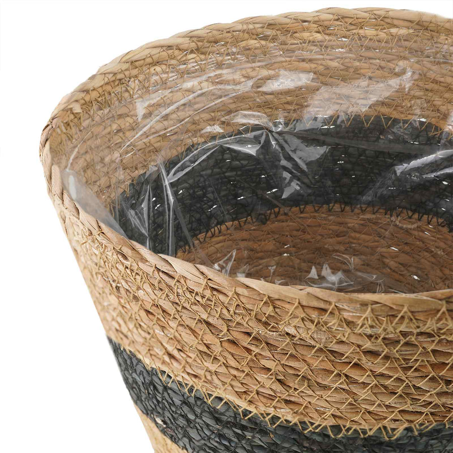 Zeegras Plantenmanden 3 pcs Naturel en Zwart Ø26 x 19 cm