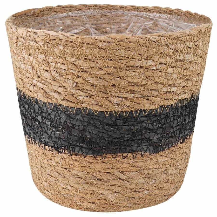 Zeegras Plantenmanden 3 pcs Naturel en Zwart Ø26 x 19 cm