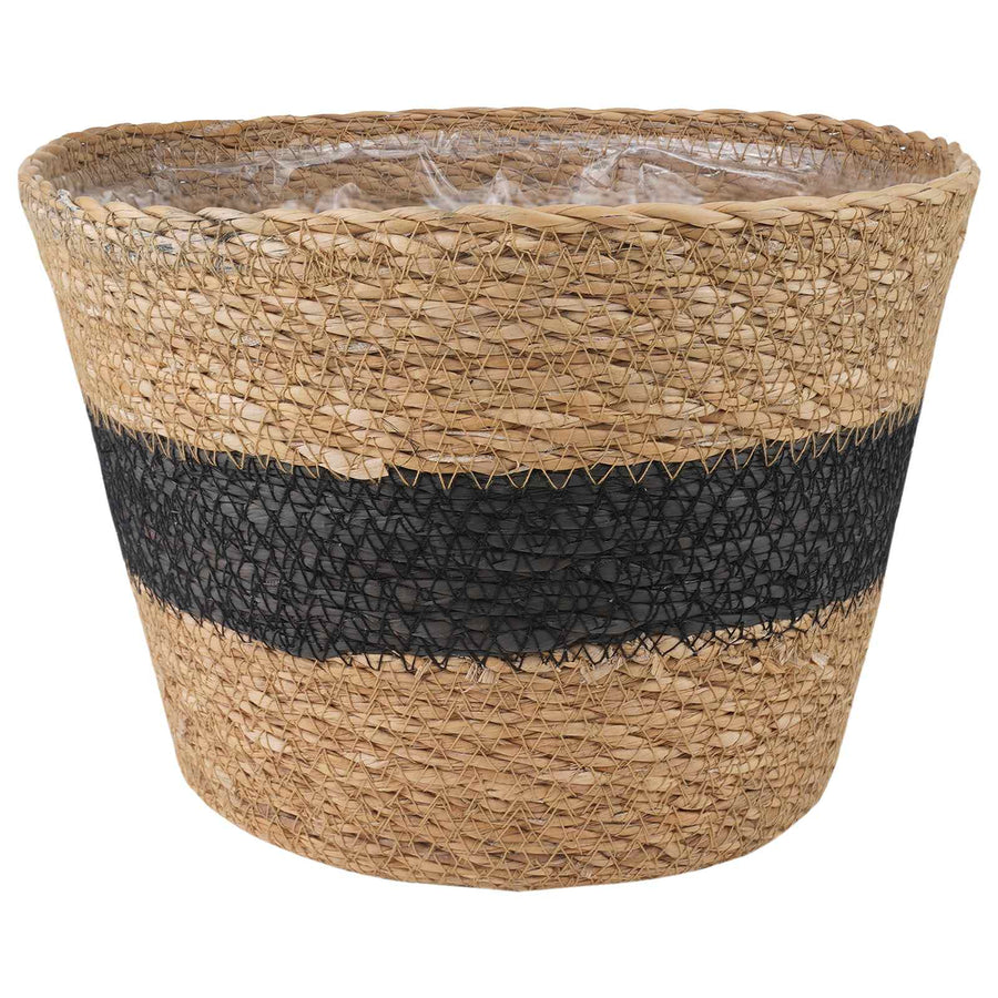 Zeegras Plantenmanden 3 pcs Naturel en Zwart Ø26 x 19 cm