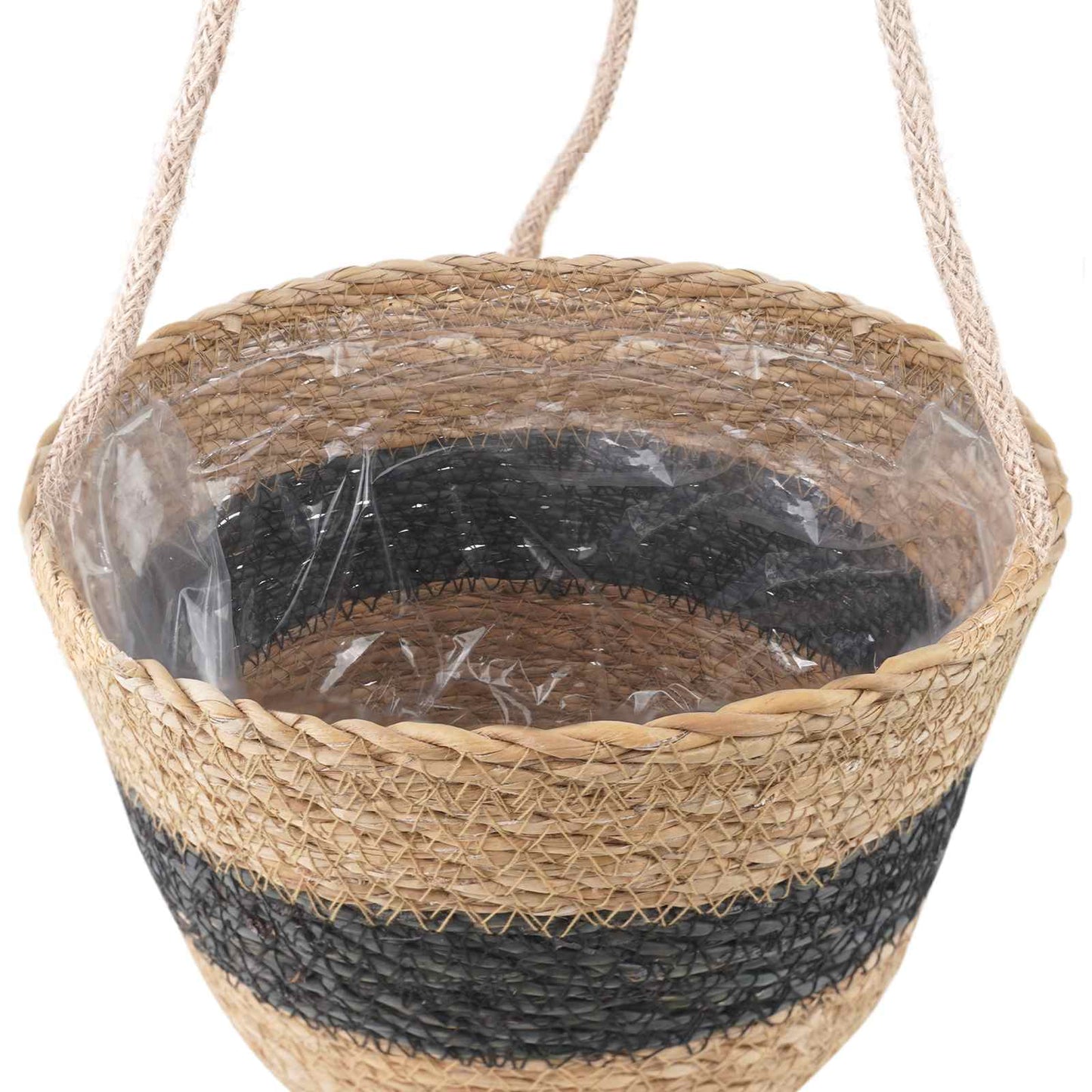 Zeegras Plantenmanden 3 pcs Naturel en Zwart Ø26 x 19 cm