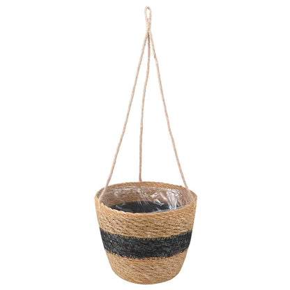 Zeegras Plantenmanden 3 pcs Naturel en Zwart Ø26 x 19 cm