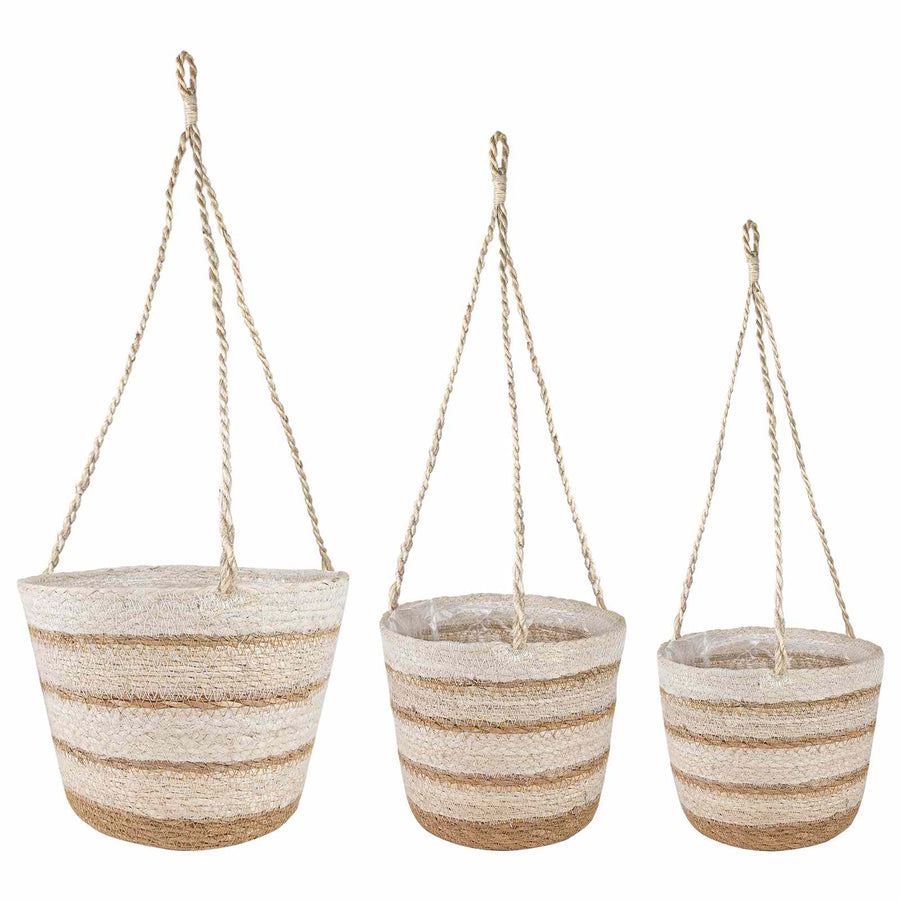 Zeegras Plantenmanden 3 pcs Natuurlijk, Wit en Beige