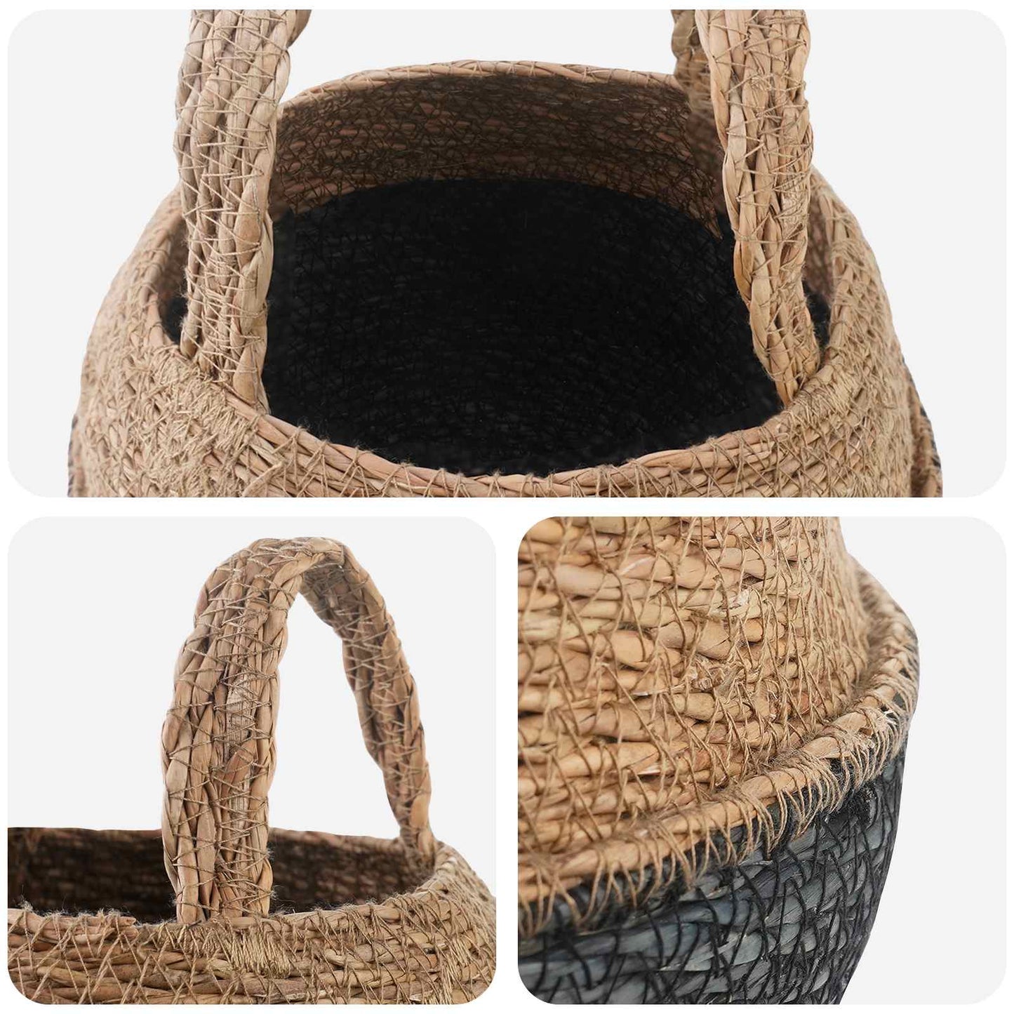 Plantenpot met handvatten Zwart Ø 22 x 20 cm 100% Zeegras