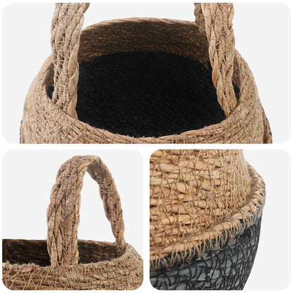 Plantenpot met handvatten Zwart Ø 22 x 20 cm 100% Zeegras