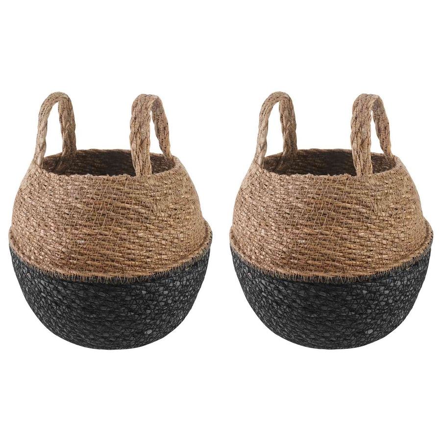 Plantenpot met handvatten 2 pcs Zwart Ø 22 x 20 cm 100% Zeegras