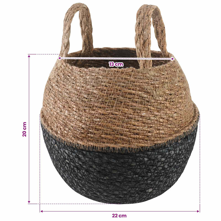 Plantenpot met handvatten 2 pcs Zwart Ø 22 x 20 cm 100% Zeegras