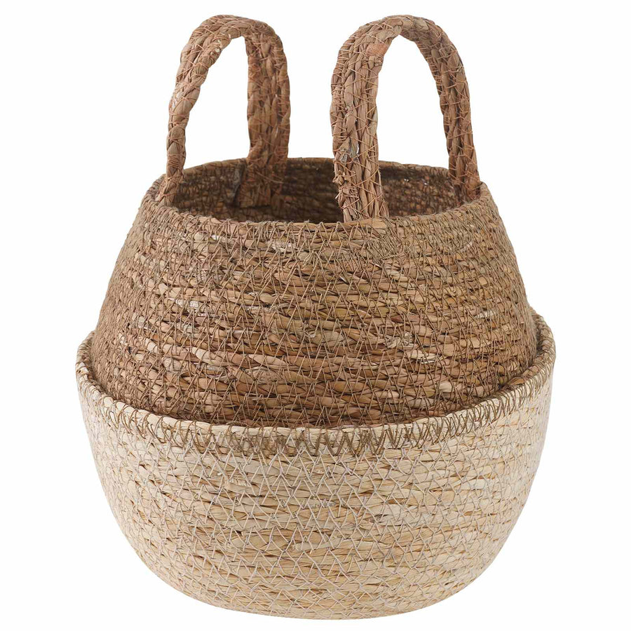 Plantenpot met handvatten Wit Ø 22 x 20 cm 100% Zeegras