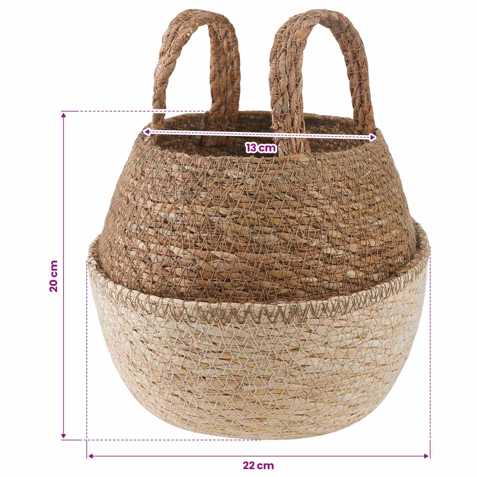 Plantenpot met handvatten Wit Ø 22 x 20 cm 100% Zeegras