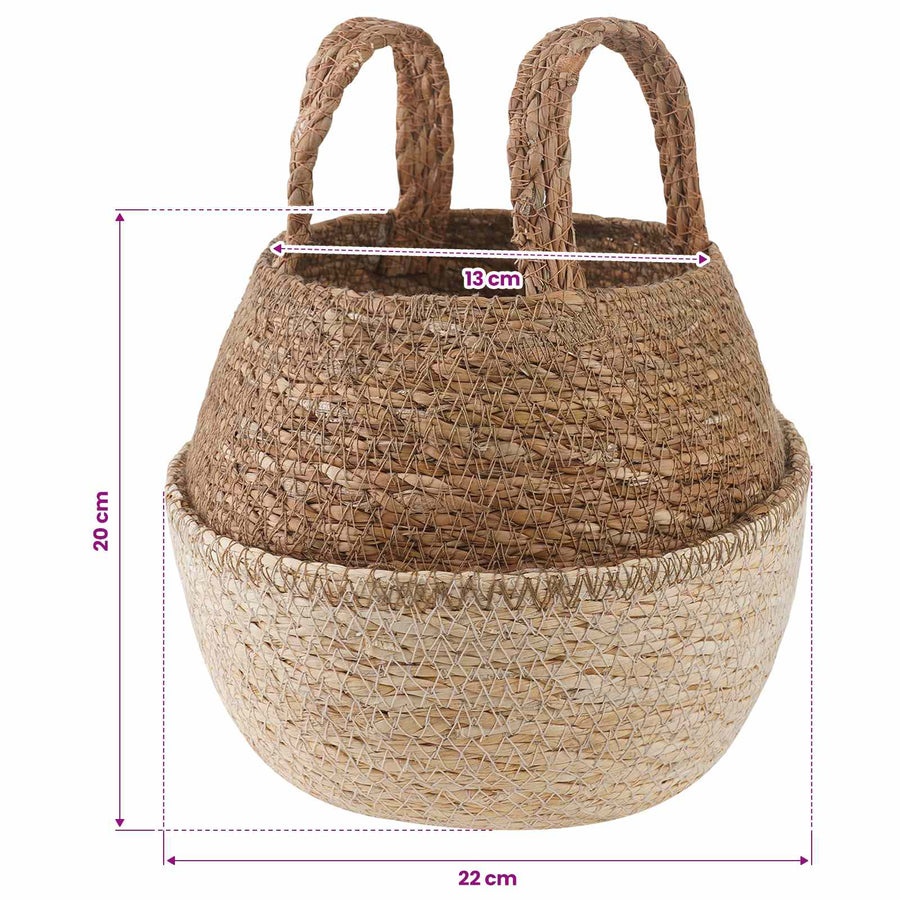 Plantenpot met handvatten Wit Ø 22 x 20 cm 100% Zeegras