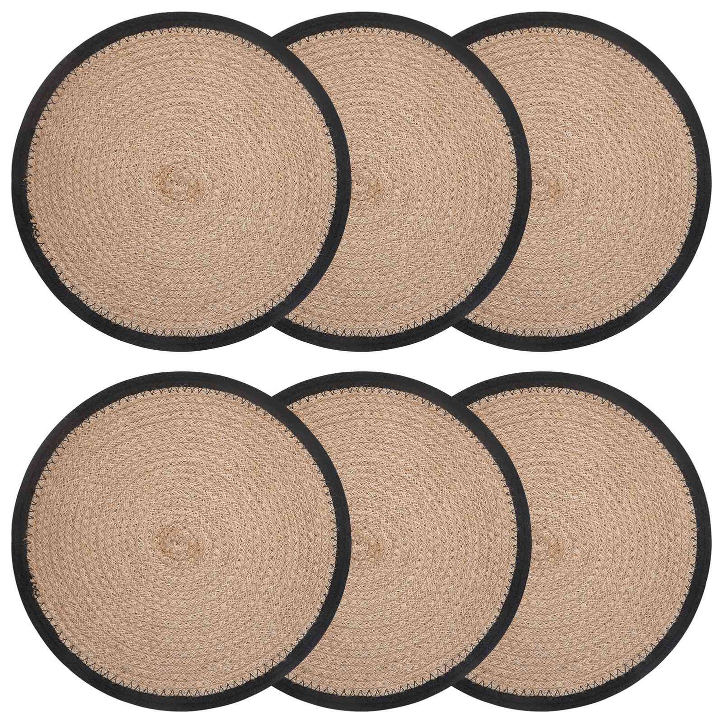 Jute placematten 6 st Naturel en Zwart 100% Tossa Jute