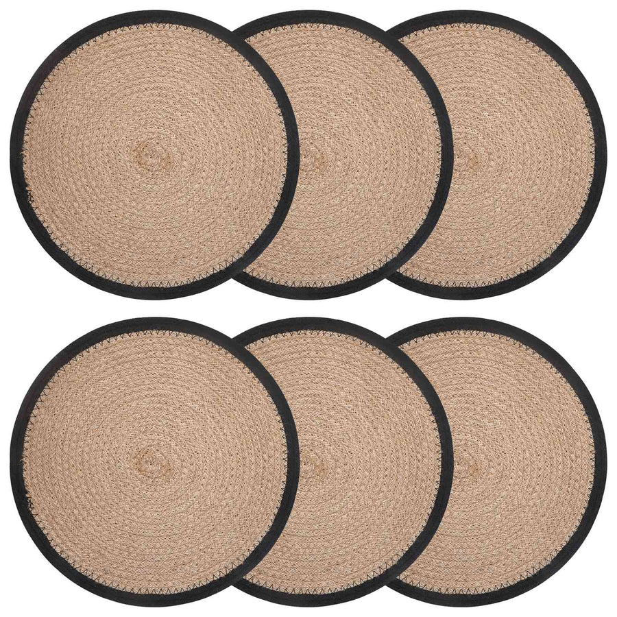 Jute placematten 6 st Naturel en Zwart 100% Tossa Jute