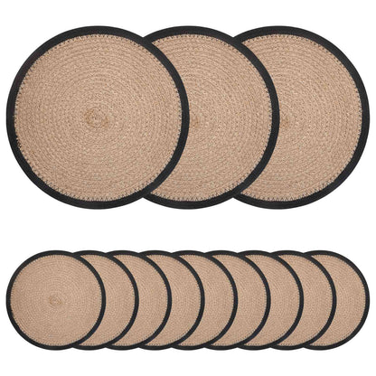 Jute placematten 12 st Naturel en Zwart 100% Tossa Jute