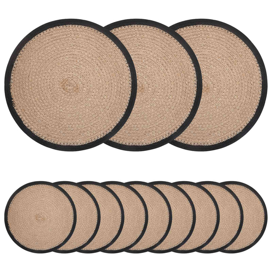 Jute placematten 12 st Naturel en Zwart 100% Tossa Jute
