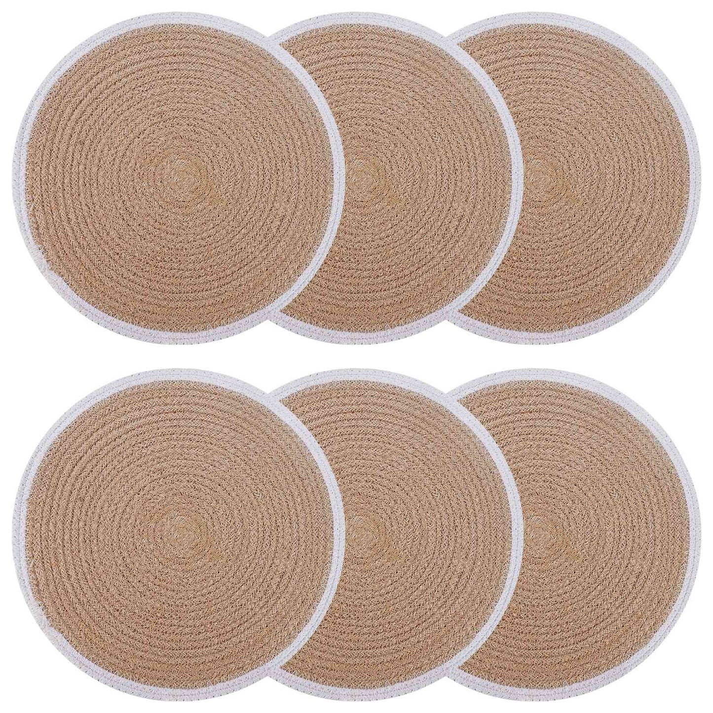 Jute placematten 6 st Natuurlijk en Wit 100% Tossa Jute