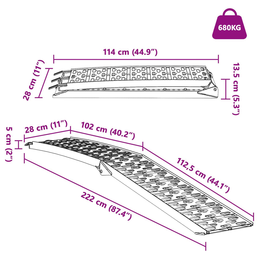 Laad Ramp 2 pcs Zilver 222 x 29 x 14 cm Aluminium