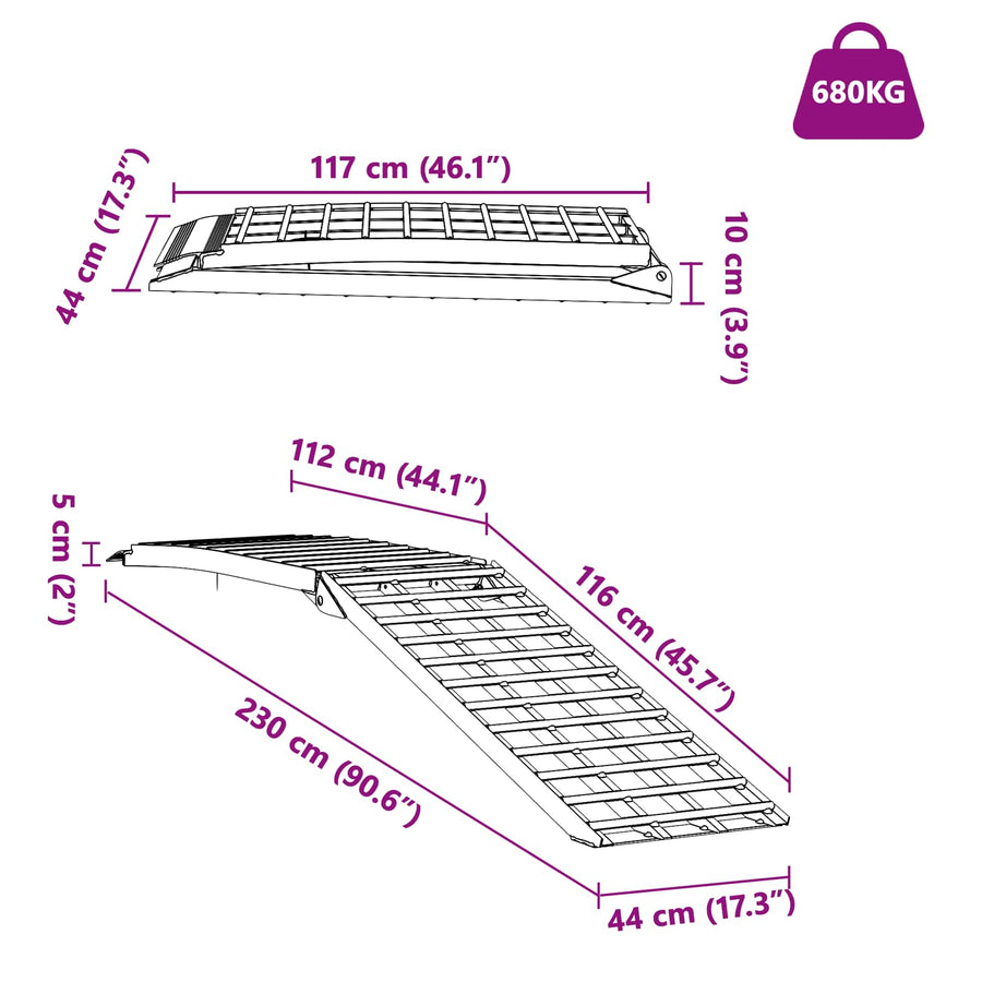 Laad Ramp Zilver 230 x 44 x 13 cm Aluminium