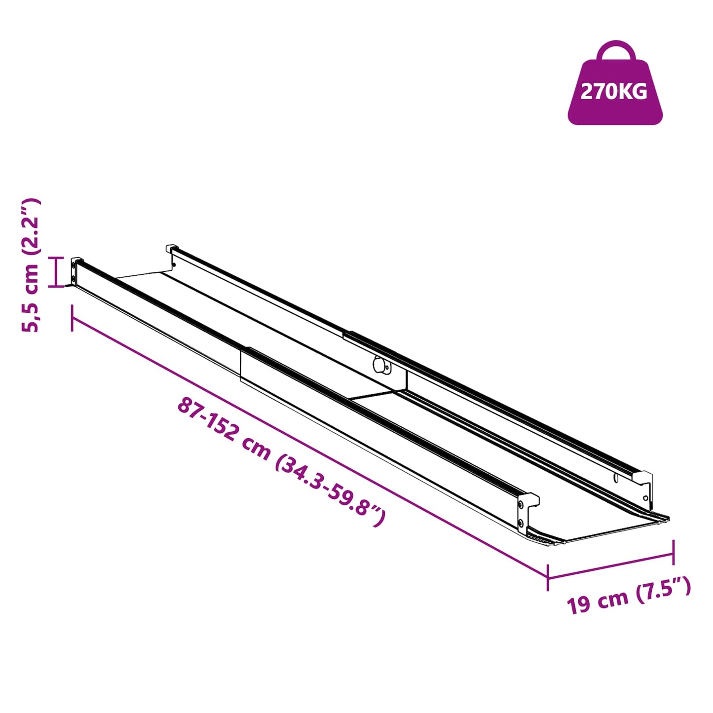 Rolstoelhelling 2 pcs Zwart 152 x 19 x 5,5 cm Aluminium