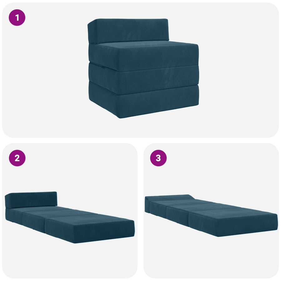 Vouwbare Bankbed Blauw 200 x 70 x 15 cm Fluweel